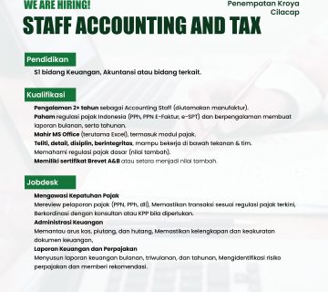 Loker staff akuntansi dan pajak, tax