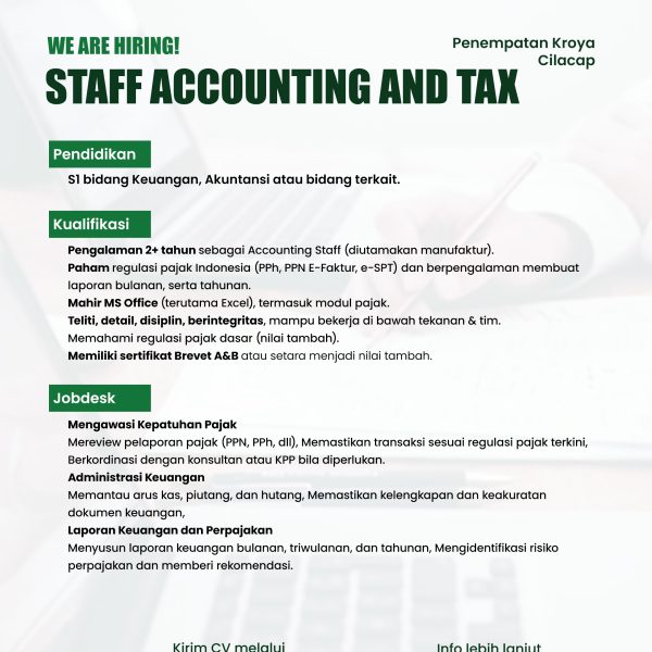Loker staff akuntansi dan pajak, tax